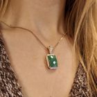 Image 7 of Vintage gold pendant with aventurine and diamonds; 0.04 ct.