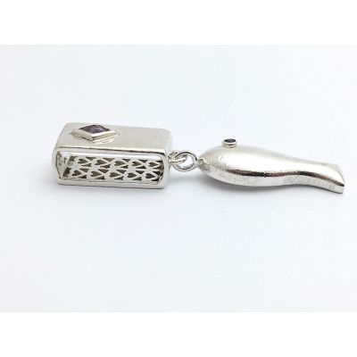 Image 2 of Silver pendant of a fish; amethyst