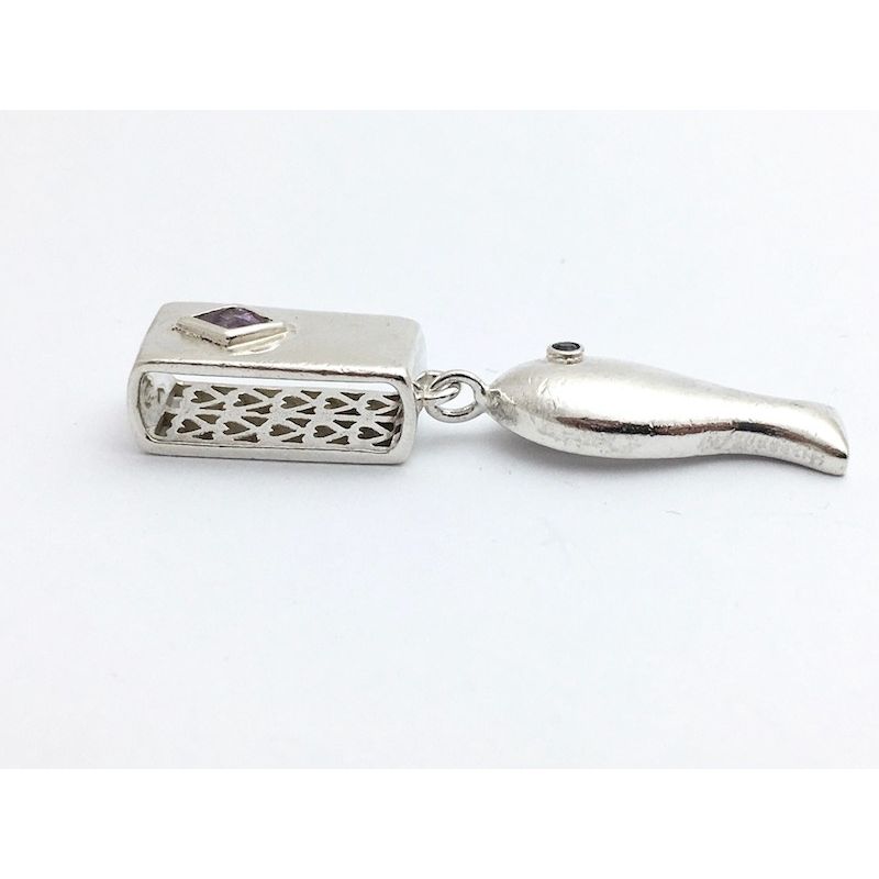 Image 2 of Silver pendant of a fish; amethyst