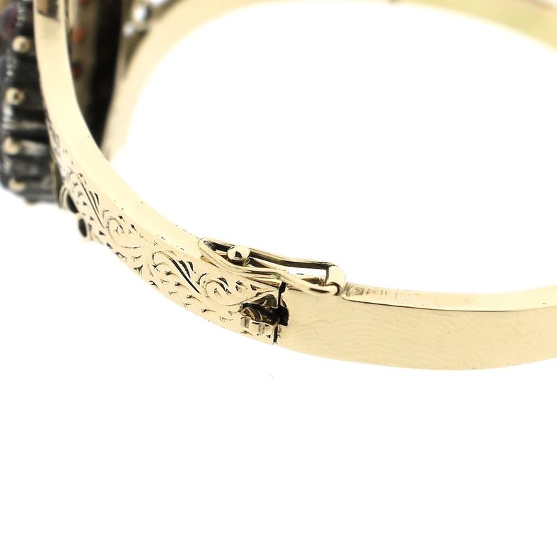 Image 3 of Antique Victorian gold and silver bangle with garnet
