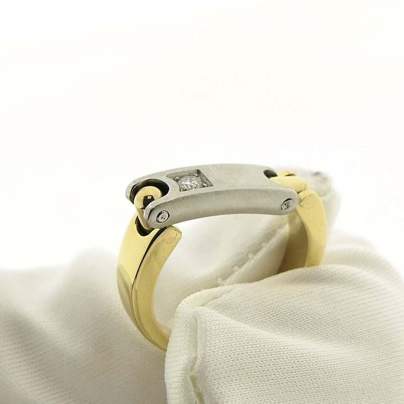 Image 9 of Pequignet two-tone gold ring with steel and diamond; 0.06 ct.