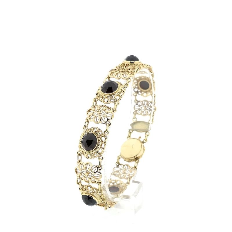 Image 1 of Antique gold boat bracelet with garnet