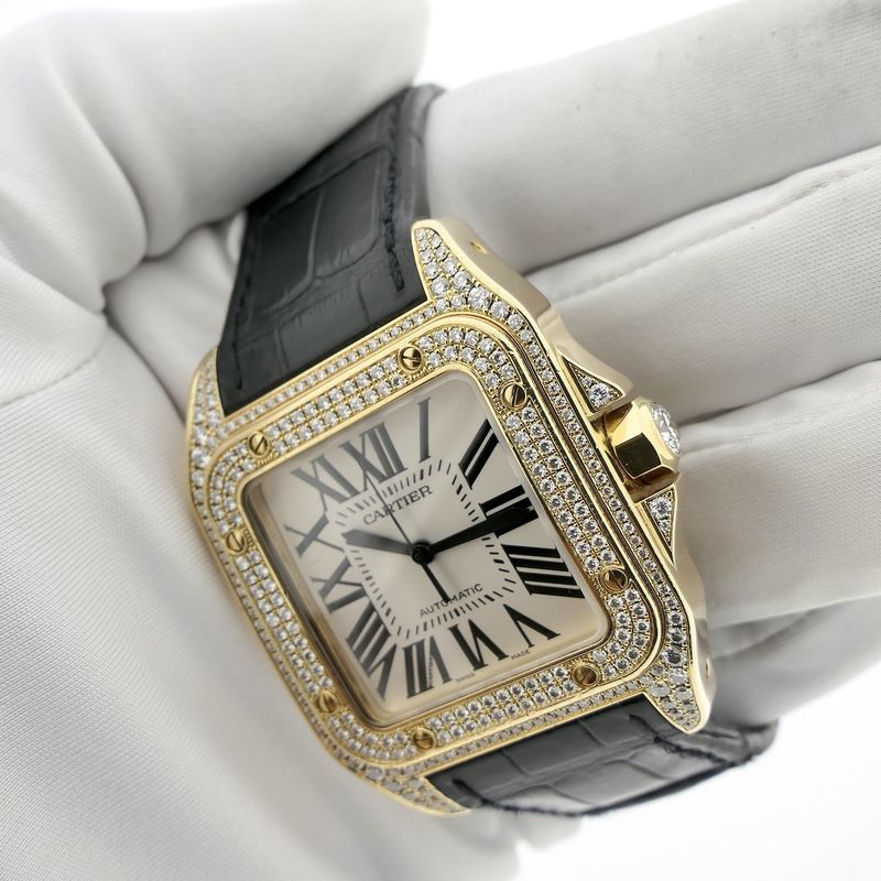 Image 17 of Cartier Santos 100 XL Automatic 2732 - W20071Y1; 18k gold watch with diamond setting