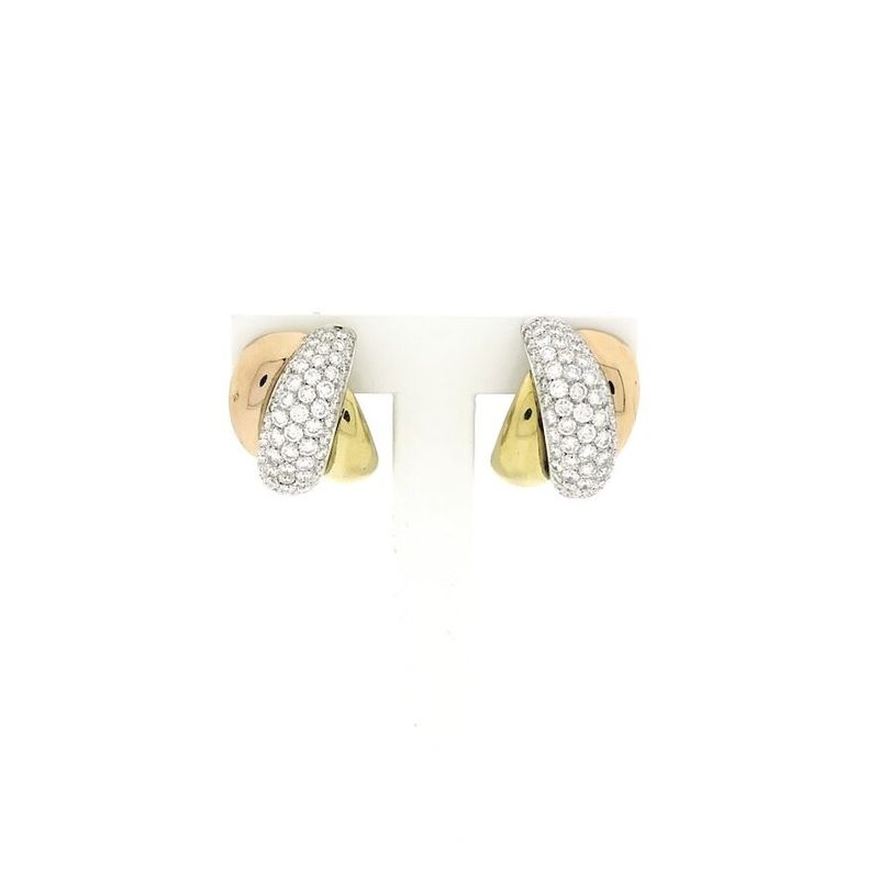 Image 1 of Tricolor gold stud earrings with diamonds; Approx. 3.00 ct.