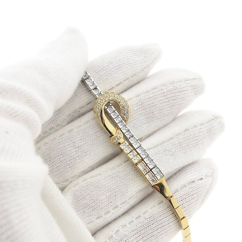 Image 7 of Bicolor Gold Bar Link Bracelet with Zirconia