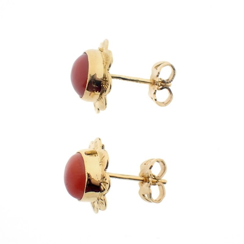 Image 6 of Vintage gold stud earrings with red coral
