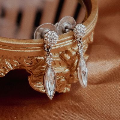 Image 2 of Silver long earrings with zirconia | Swarovski
