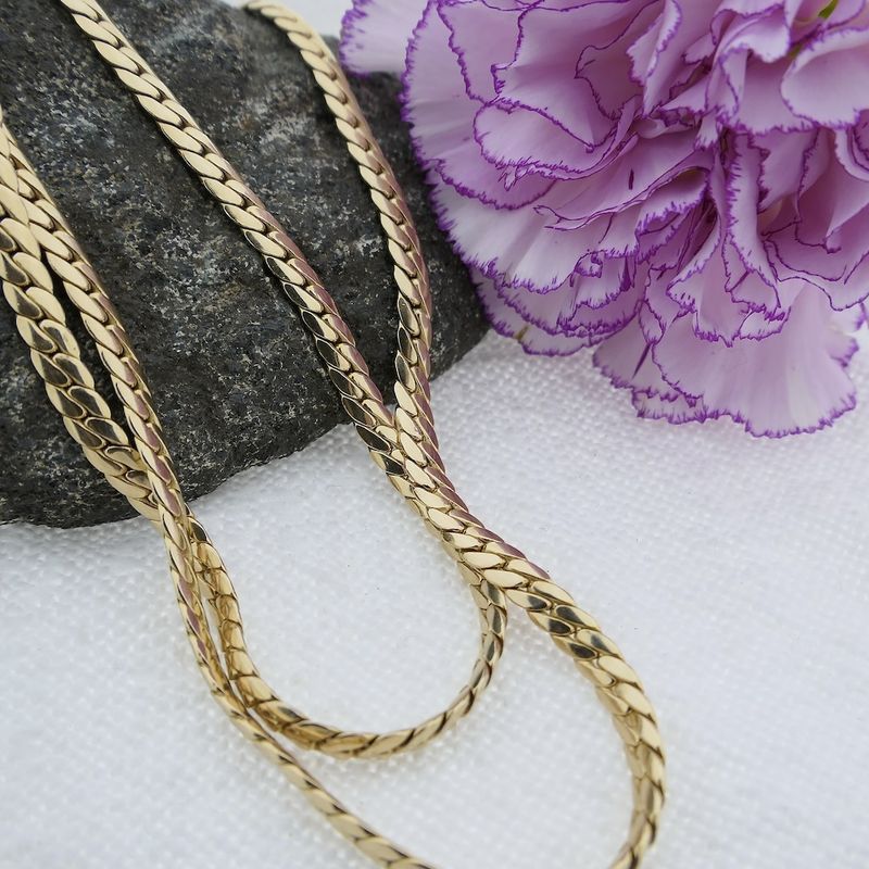 Image 9 of Long gold flat gourmet link necklace