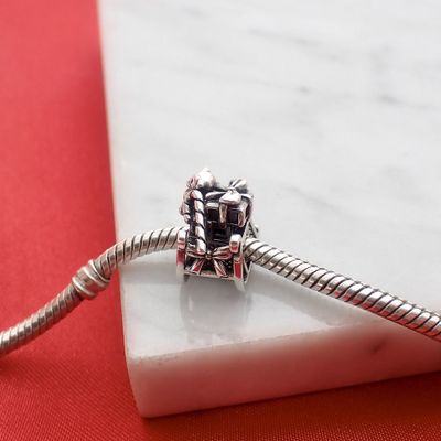 Image 2 of Pandora charm; Silver with gold; Christmas sled