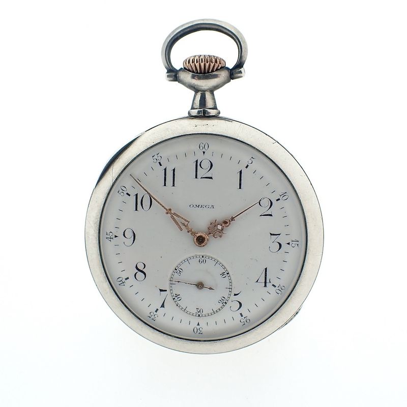 Image 4 of Omega pocket watch; antique silver pocket watch