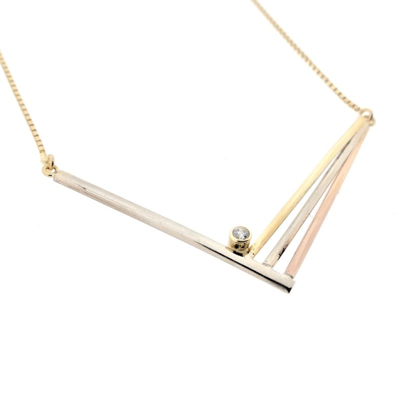 Image 4 of Gold necklace with a fixed tricolor pendant and zirconia.