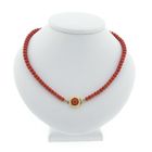 Image 1 of Antique blood coral bead necklace with gold decorative clasp.