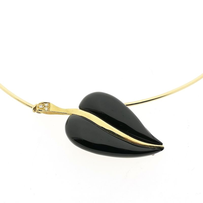Image 5 of Gold necklace with onyx and diamonds; 0.03 ct.