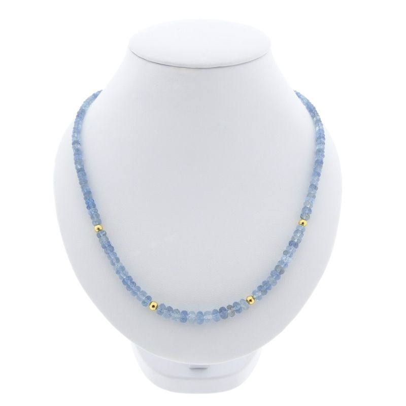 Image 1 of Light blue topaz bead necklace with gold clasp | 45.5 cm