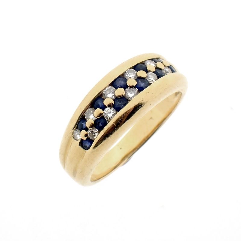 Image 1 of Gold double row ring with sapphires and diamonds