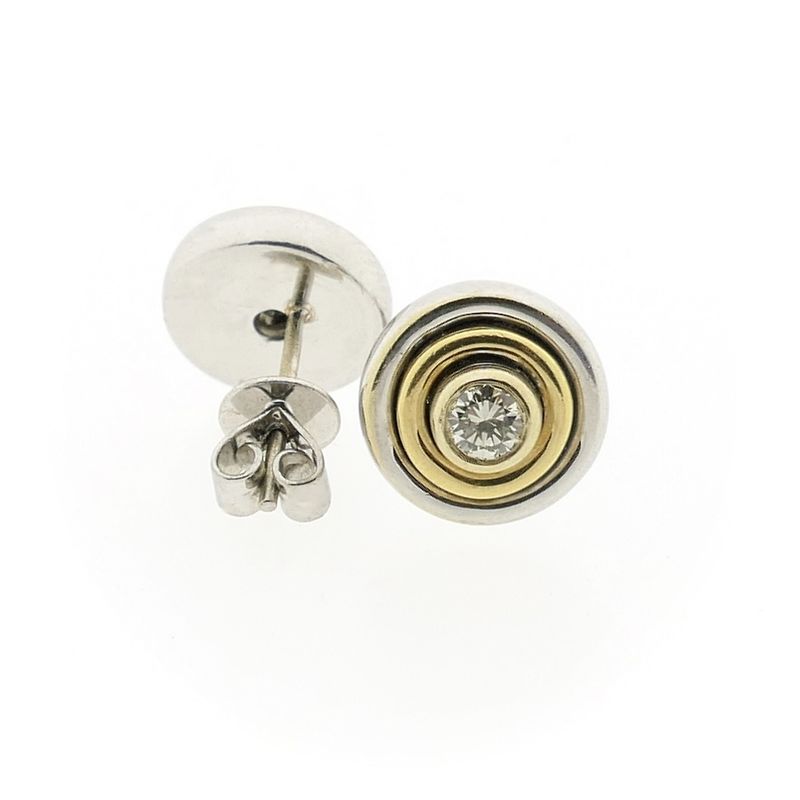 Image 9 of Bicolor gold stud earrings with diamond; 0.28 ct.