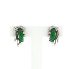 Image 1 of White gold stud earrings with jade and diamond; 0.38 ct.