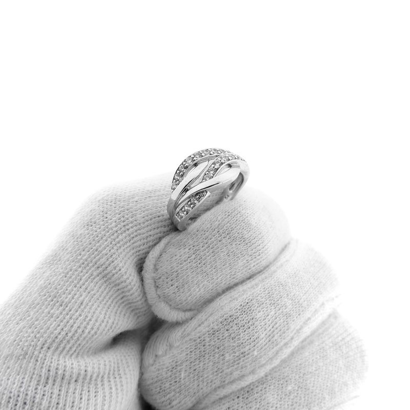 Image 8 of Wide silver crossover ring with zirconia