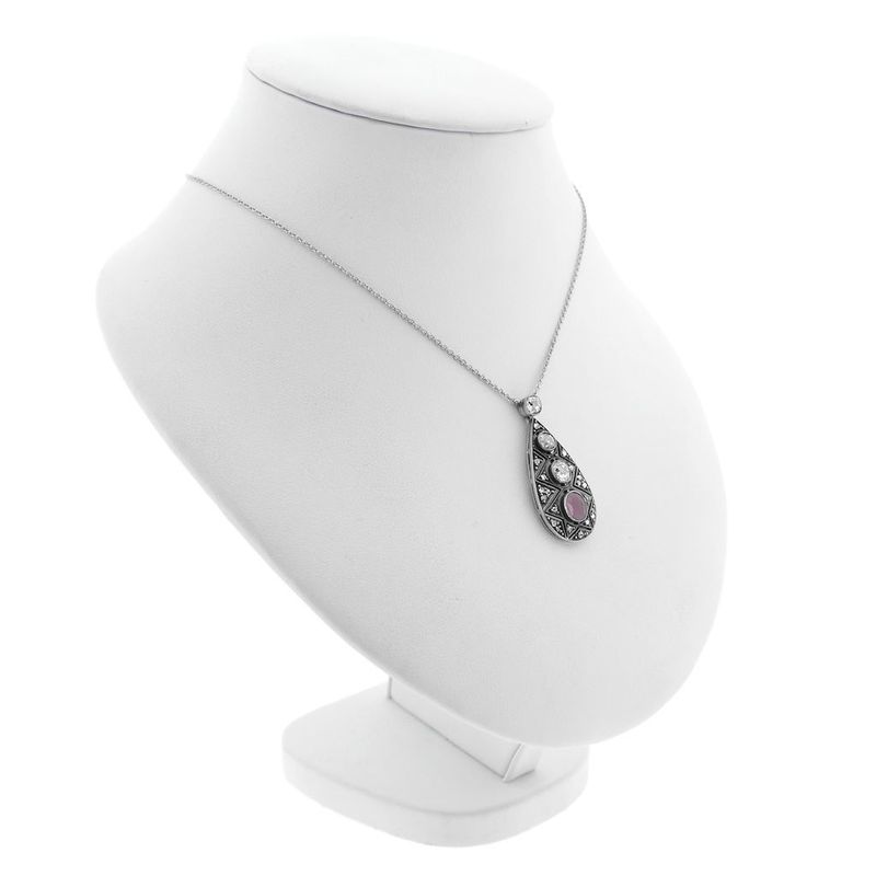 Image 4 of White gold necklace with fixed pendant and diamonds; Approx. 0.50 ct.