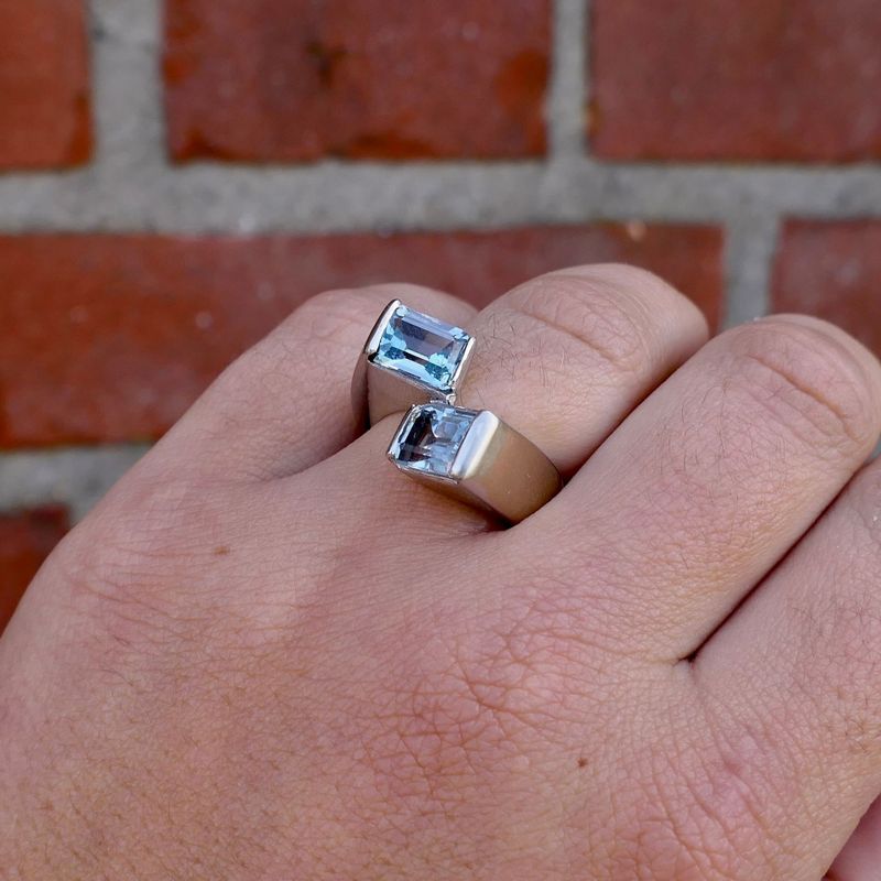 Image 10 of 18K White Gold Toi et Moi Ring with Aquamarine