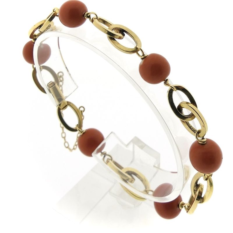 Image 1 of Antique gold bracelet with blood coral beads.
