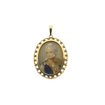 Image 1 of Antique Gold Pendant with Enamel Portrait and Diamonds