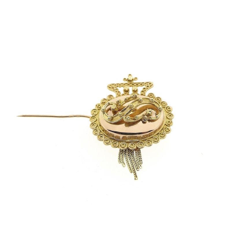 Image 6 of Antique two-tone gold brooch of a cap bell