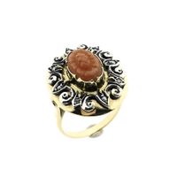 Gold and silver ring with blood coral, mother of pearl and diamond; 0.02 ct.