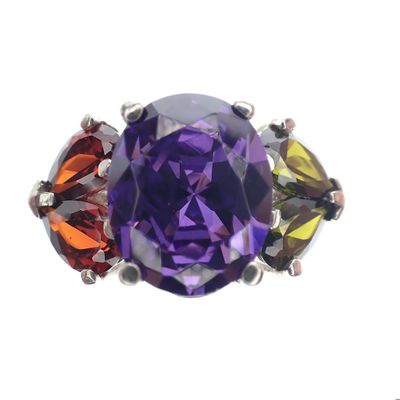 Silver cluster ring with colored zirconia Image 2 of Silver cluster ring with colored zirconia