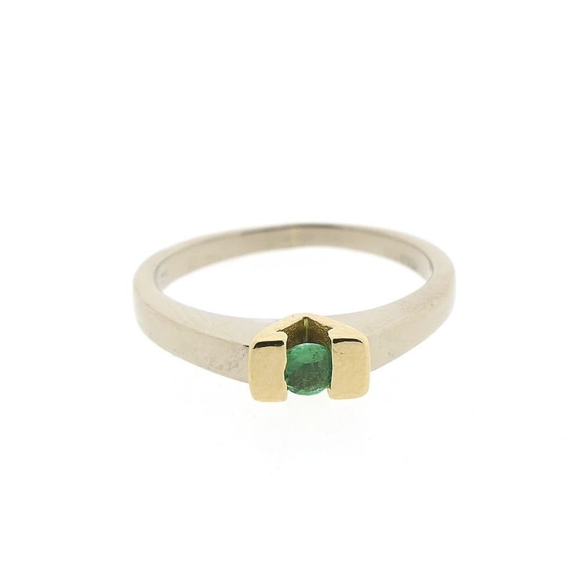 Image 3 of 18 carat bicolor gold ring set with emerald