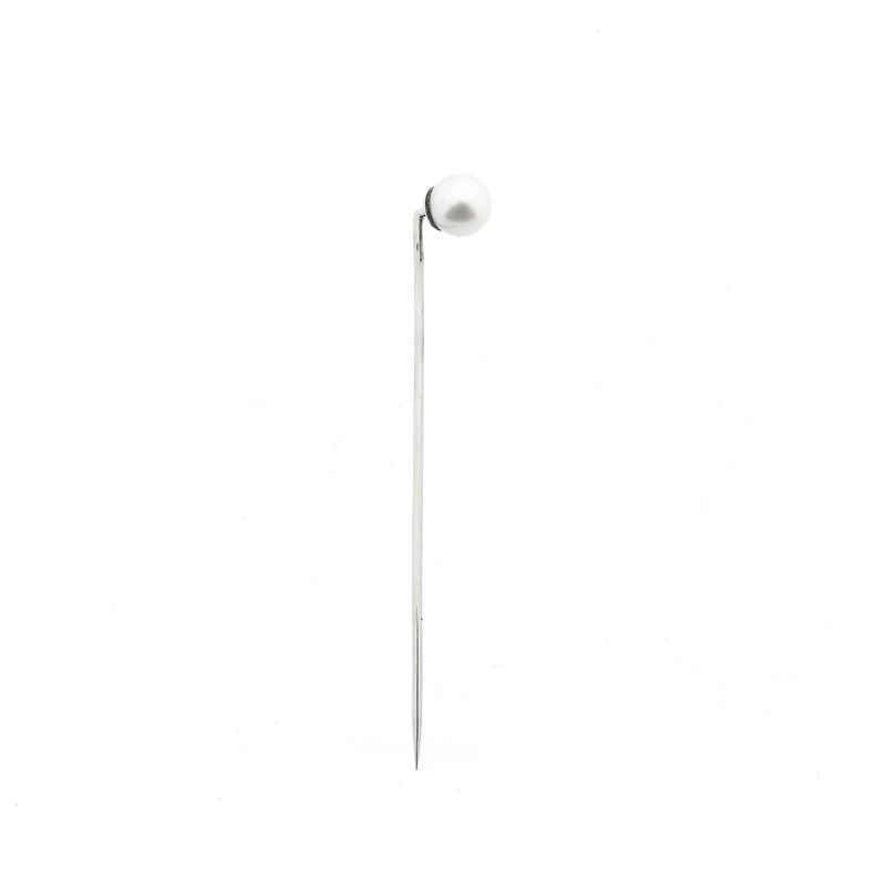 Image 1 of 18K White Gold Lapel Pin with Cultured Pearl