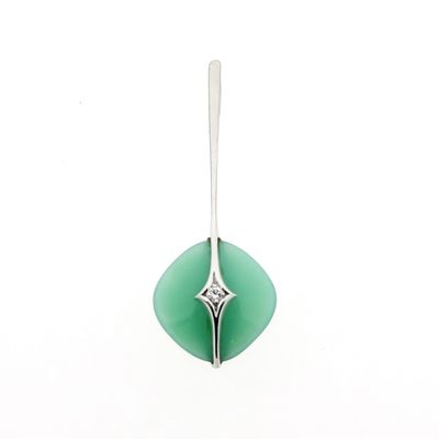 Image 1 of White gold pendant with jade and diamond | 0.025 ct.