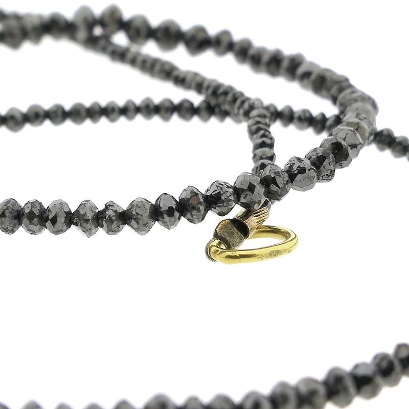 Image 7 of Black diamond bead necklace with gold clasp