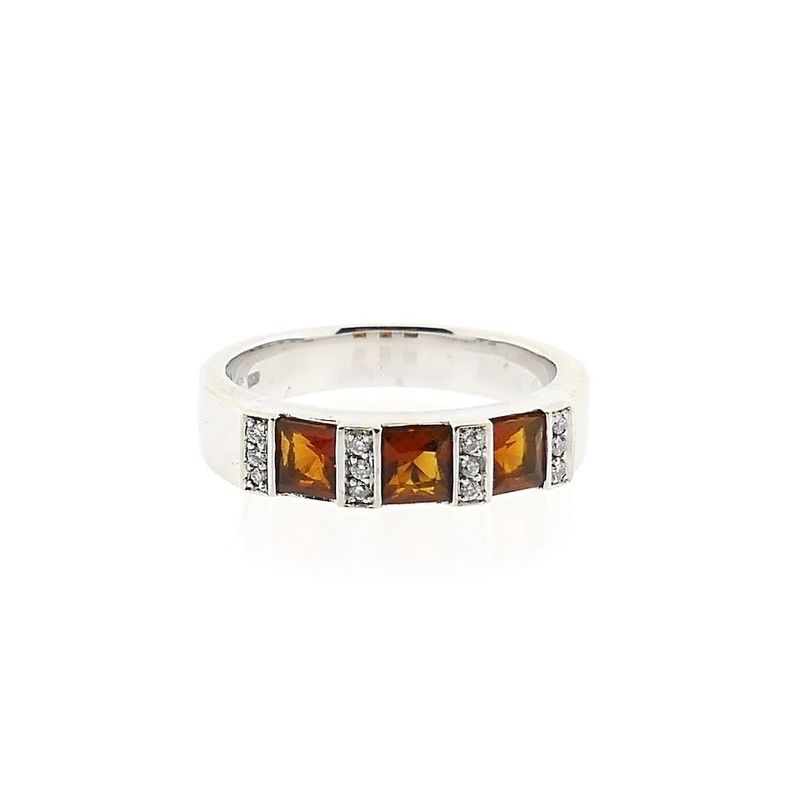 Image 3 of White gold ring with orange tourmaline and diamonds; 0.12 ct.