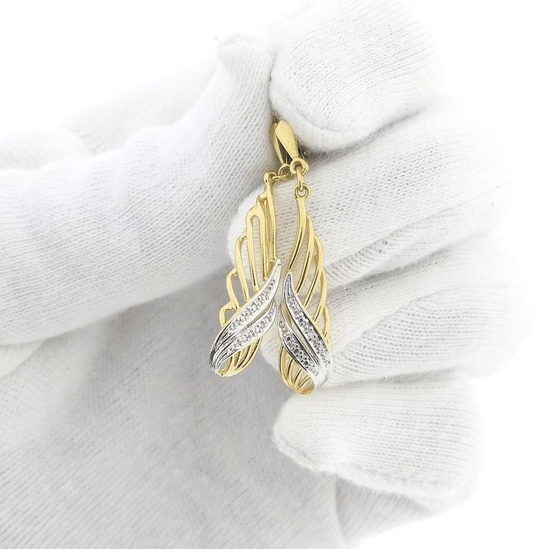 Image 12 of Bicolor gold long earrings with diamonds; 0.01 ct.