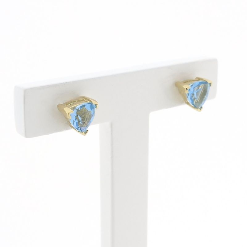 Image 3 of Gold stud earrings with blue topaz