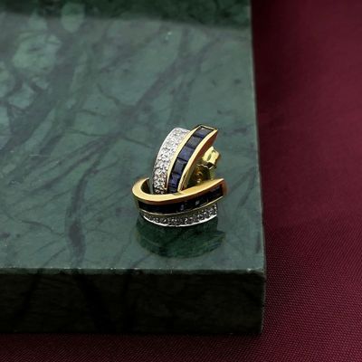 Image 2 of Gold earrings with sapphire and diamonds; 0.07 ct.