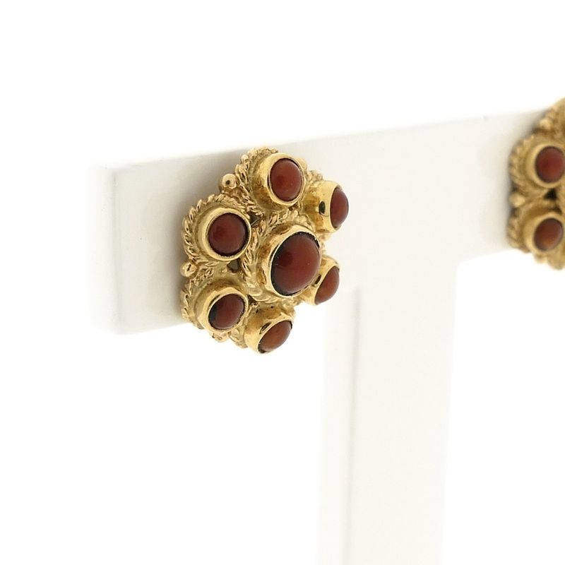 Image 7 of Gold stud earrings with red coral