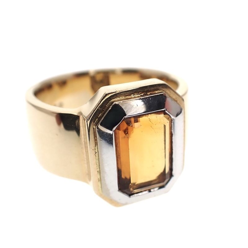 Image 4 of Two-tone gold ring with emerald-cut gold topaz