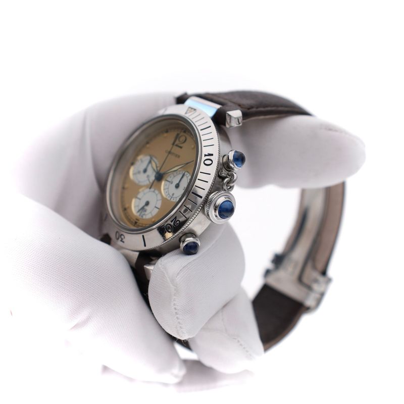 Afbeelding 10 van Cartier Pasha Chronograph 1050 / W31004H3; Unisex Horloge