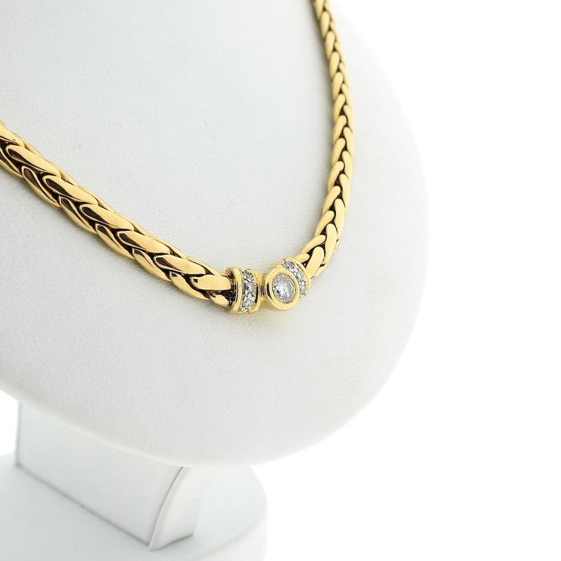 Image 4 of Gold foxtail link necklace with diamonds; 0.52 ct.