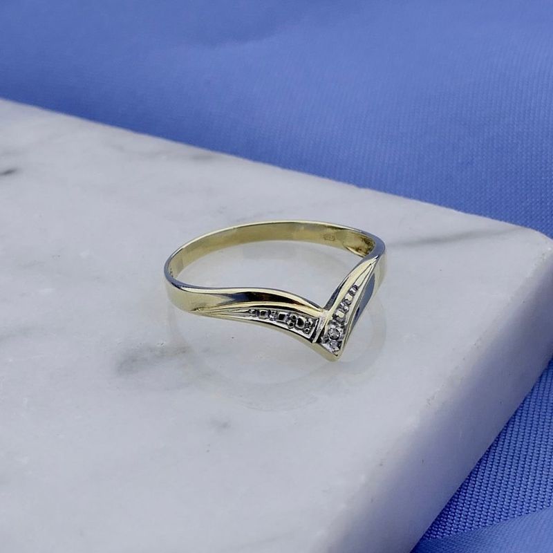 Image 2 of Gold V-Shaped Ring with Diamond; 0.005 ct.
