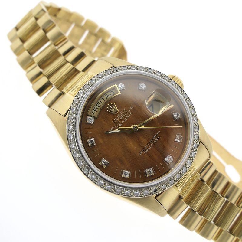 Image 7 of Rolex Day-Date 'Wood Dial' 18038; 18k gold men's watch with diamonds