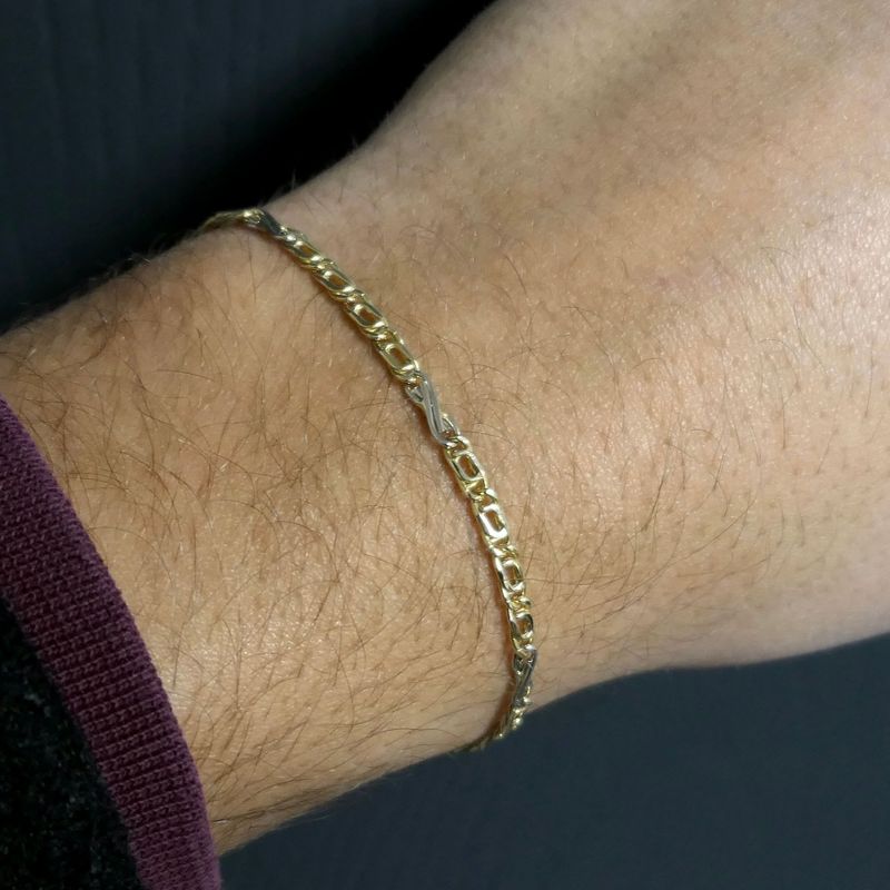 Image 9 of Two-tone gold navy link bracelet with diamonds