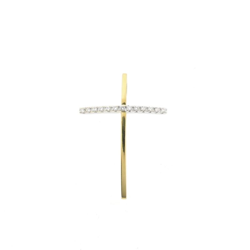 Image 1 of Two-tone gold pendant of a cross with diamonds; 0.13 ct.