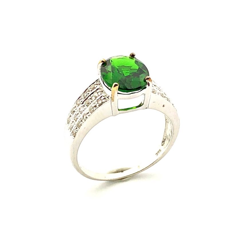 Image 1 of 9 carat ring with a green zirconia and zirconia