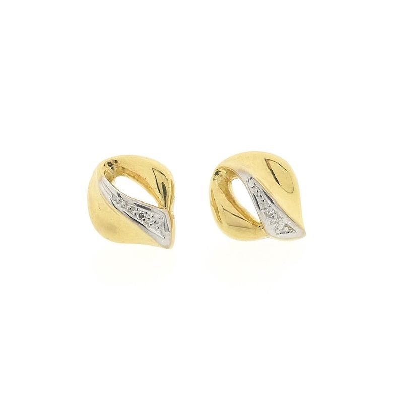 Image 6 of Bicolor gold stud earrings with diamond | 0.01 ct.