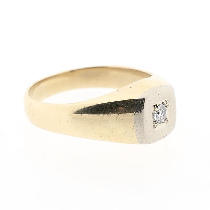 Afbeelding 7 van Bicolor gouden zegelring met diamant 0,09 ct.