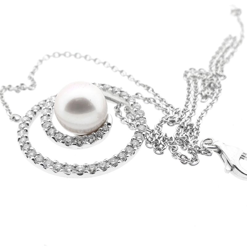 Image 10 of White gold necklace with Tahitian pearl and diamonds; 0.80 ct.