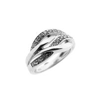 Wide silver crossover ring with zirconia